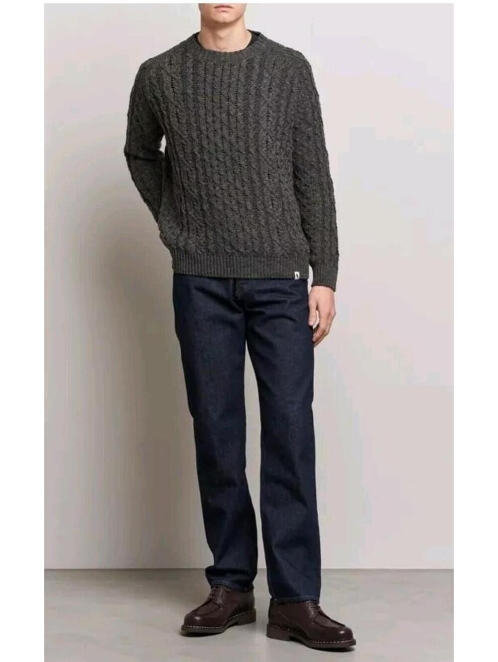 PEREGRINE Arran Made in England Gray linen cotton Rib knitted SWEATER #C